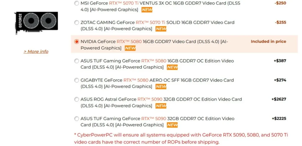 Cyberpower подтверждает, что ее ПК серии Nvidia RTX 50 имеют все ROP
