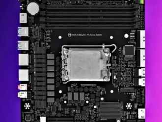 В этой материнской плате графический слот PCIe 16x заменен на пару кабельных разъемов