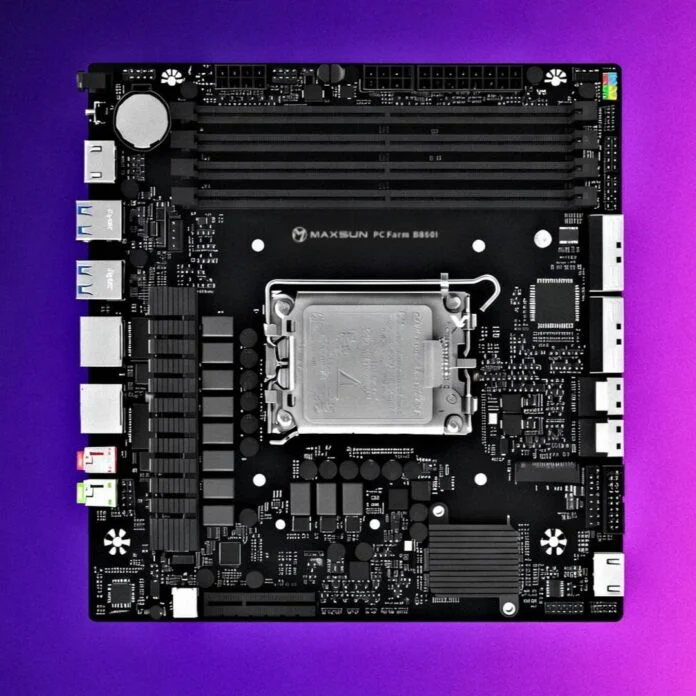 В этой материнской плате графический слот PCIe 16x заменен на пару кабельных разъемов